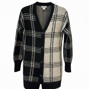 William Rast - Black Grey Plaid Oversized Cardigan Sweater Size Small